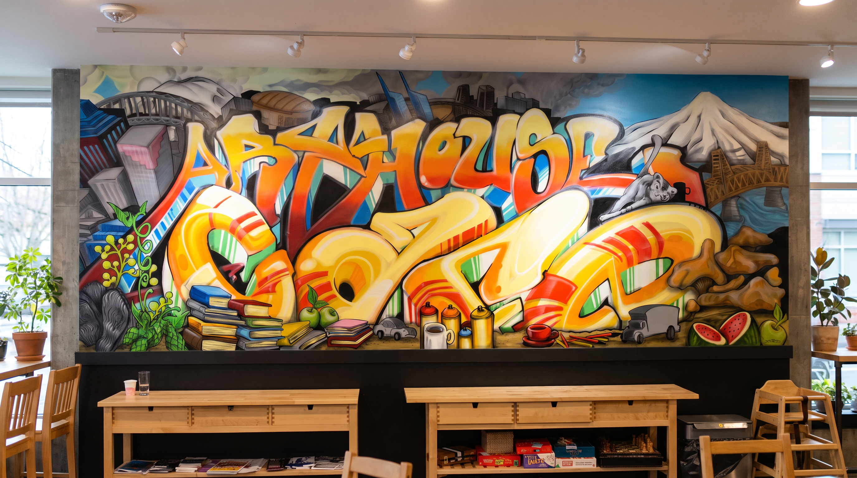 Interior mural at Art House Café