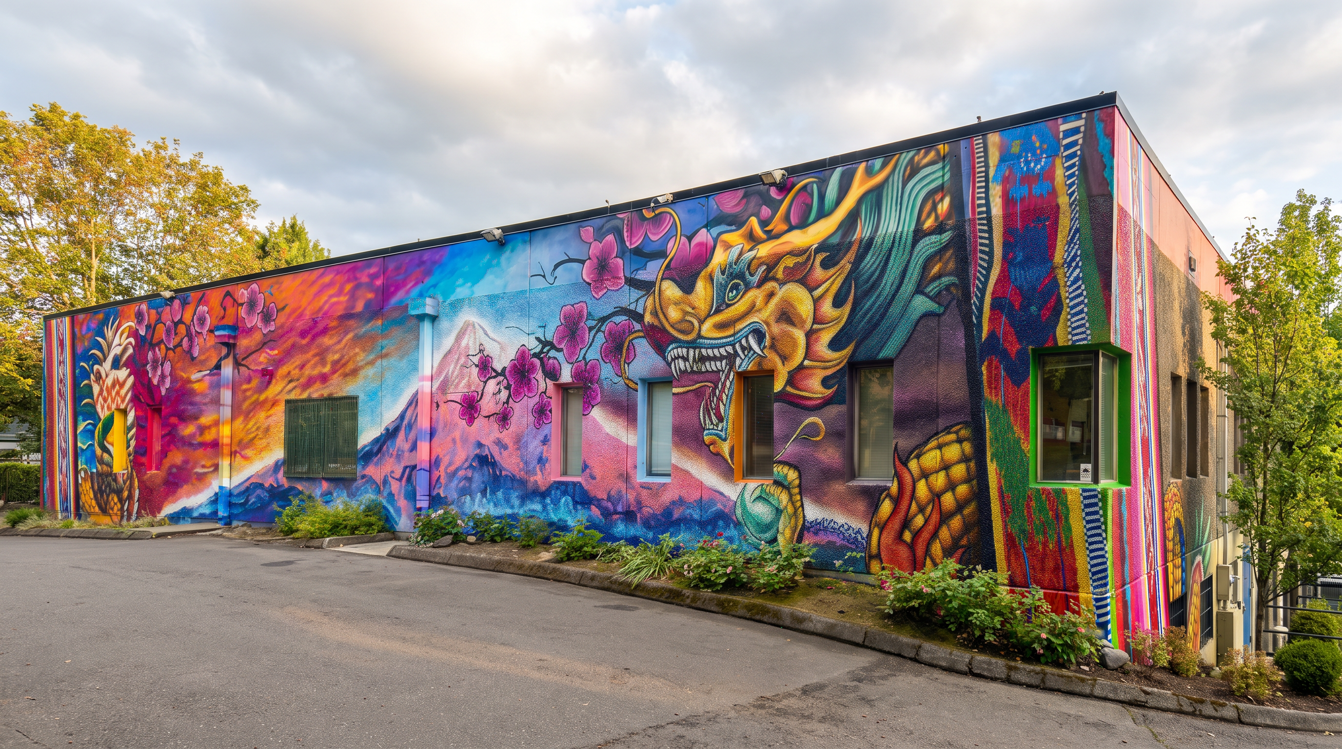 Colorful mural at the International School of Portland